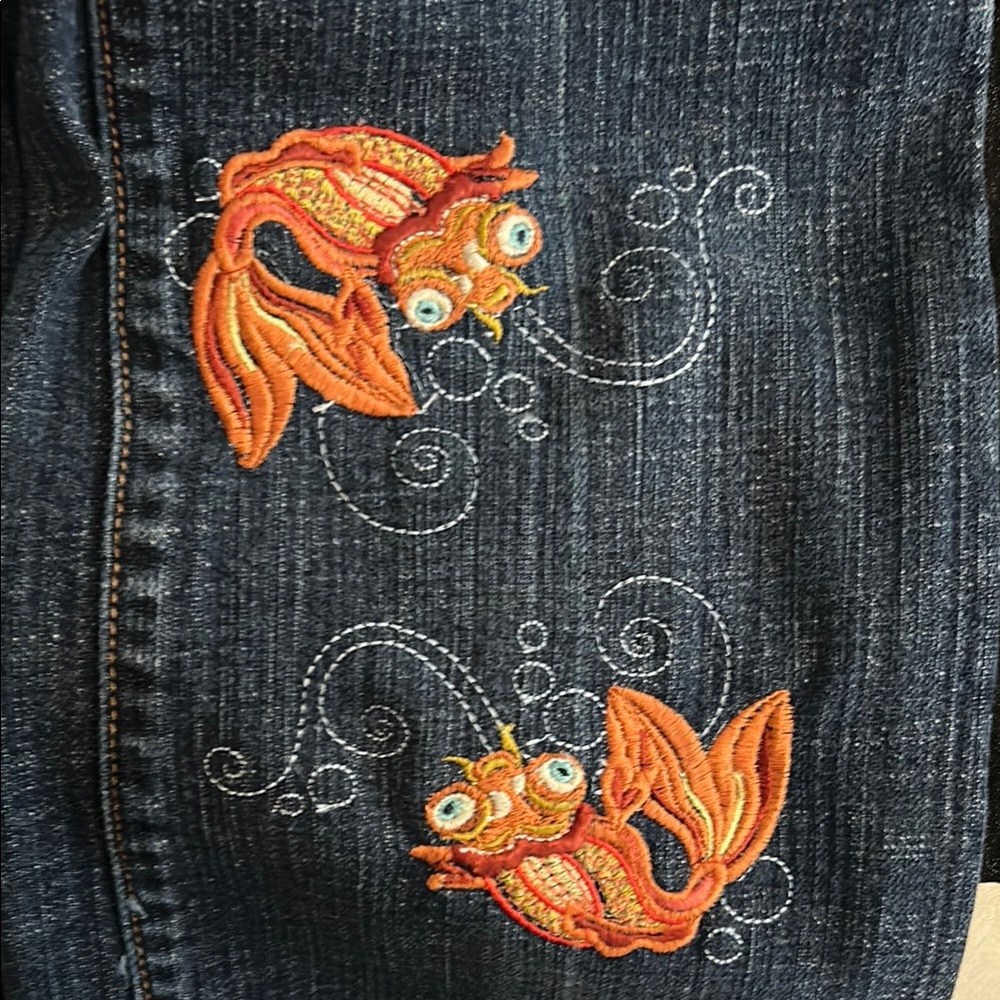 Embroidered Fish Design Women's Jeans